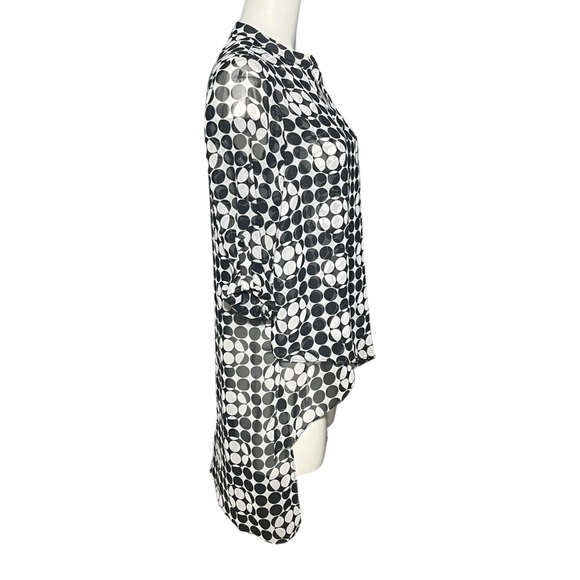 JOSEPH RIBKOFF Black White Polka Dot Print Asymmetric Artsy Tunic Top Size 4 - Picture 2 of 8